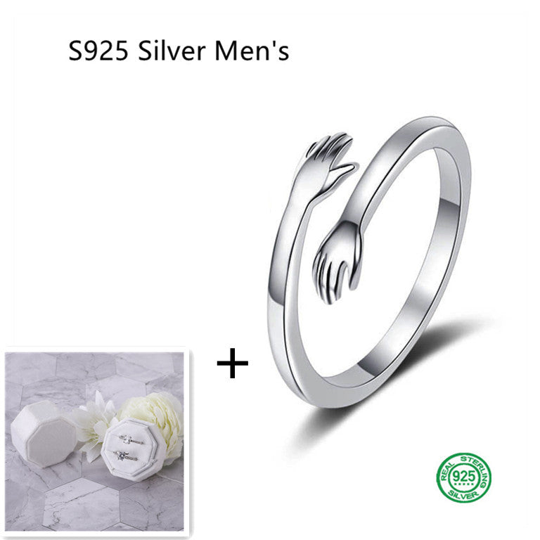 S925 Silver Hug Palm Finger Smooth Exquisite Couple Ring