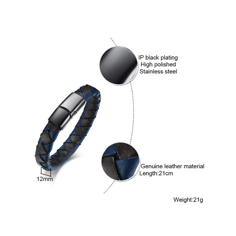 Stainless Steel Leather Bracelet European And American Style