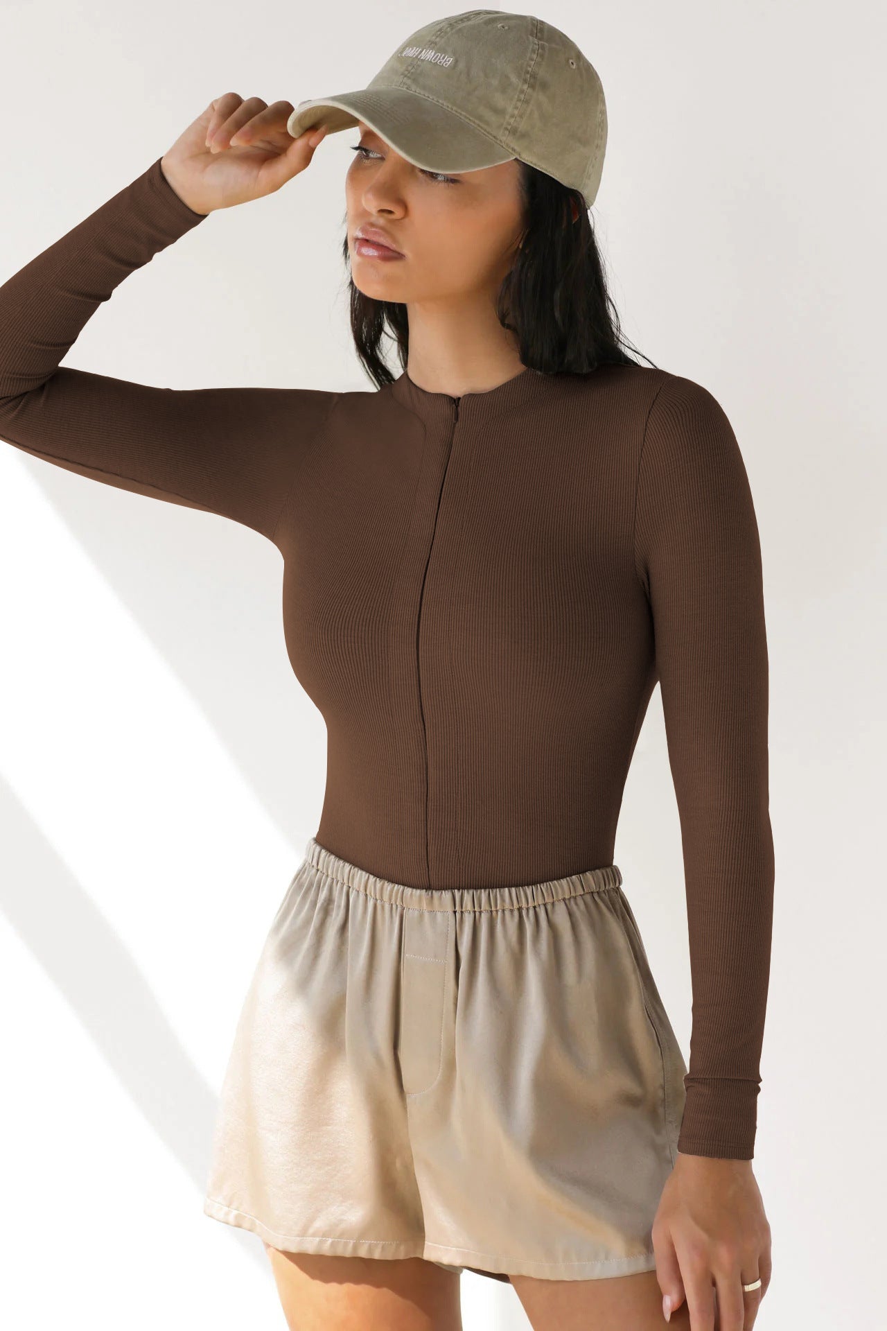 Long Sleeve Zipper Jumpsuit Fashion V-Neck Slim Fit Knitted Corset Body Shaper Clothing For Dress Sports Yoga Romper