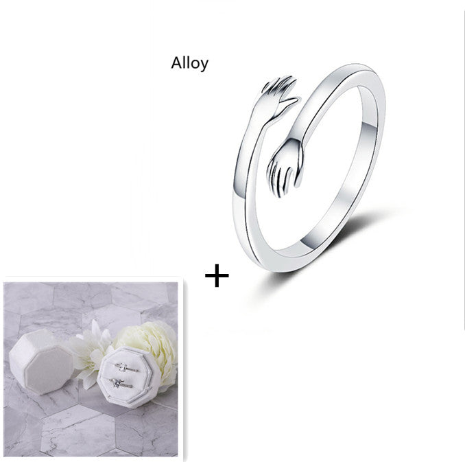S925 Silver Hug Palm Finger Smooth Exquisite Couple Ring