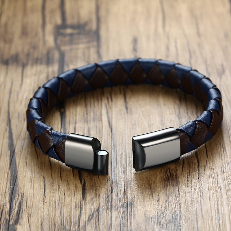 Stainless Steel Leather Bracelet European And American Style