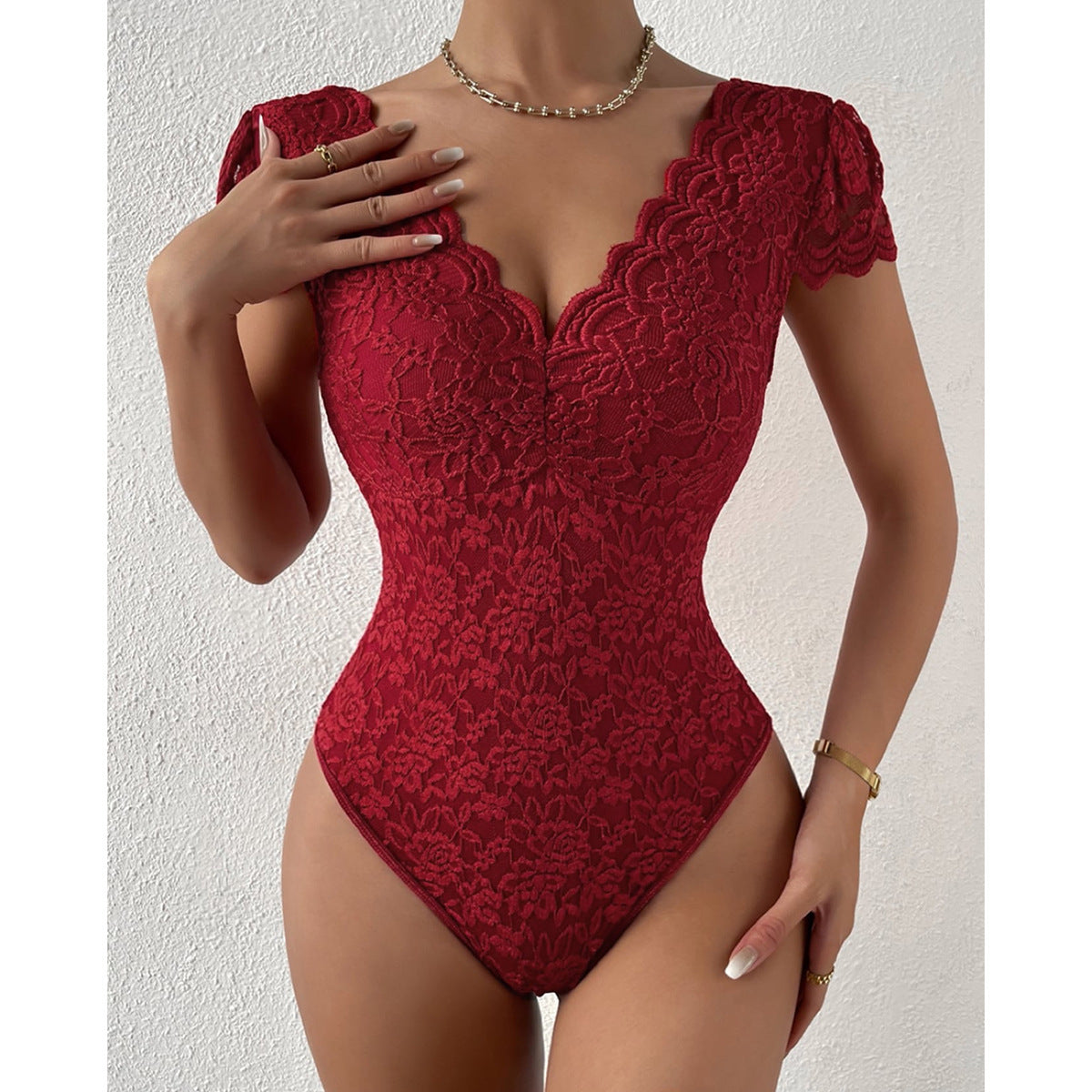 Women's Fashion Solid Color Lace Jumpsuit
