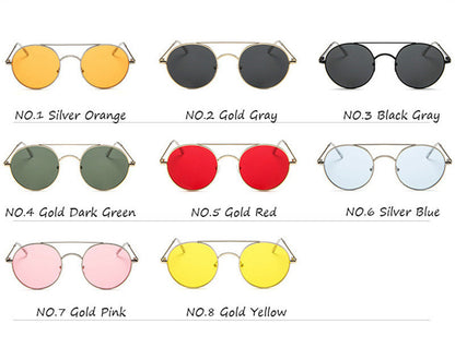 Metal Round Frame Sunglasses, Ocean Piece Sunglasses, Retro Double Beam Sunglasses